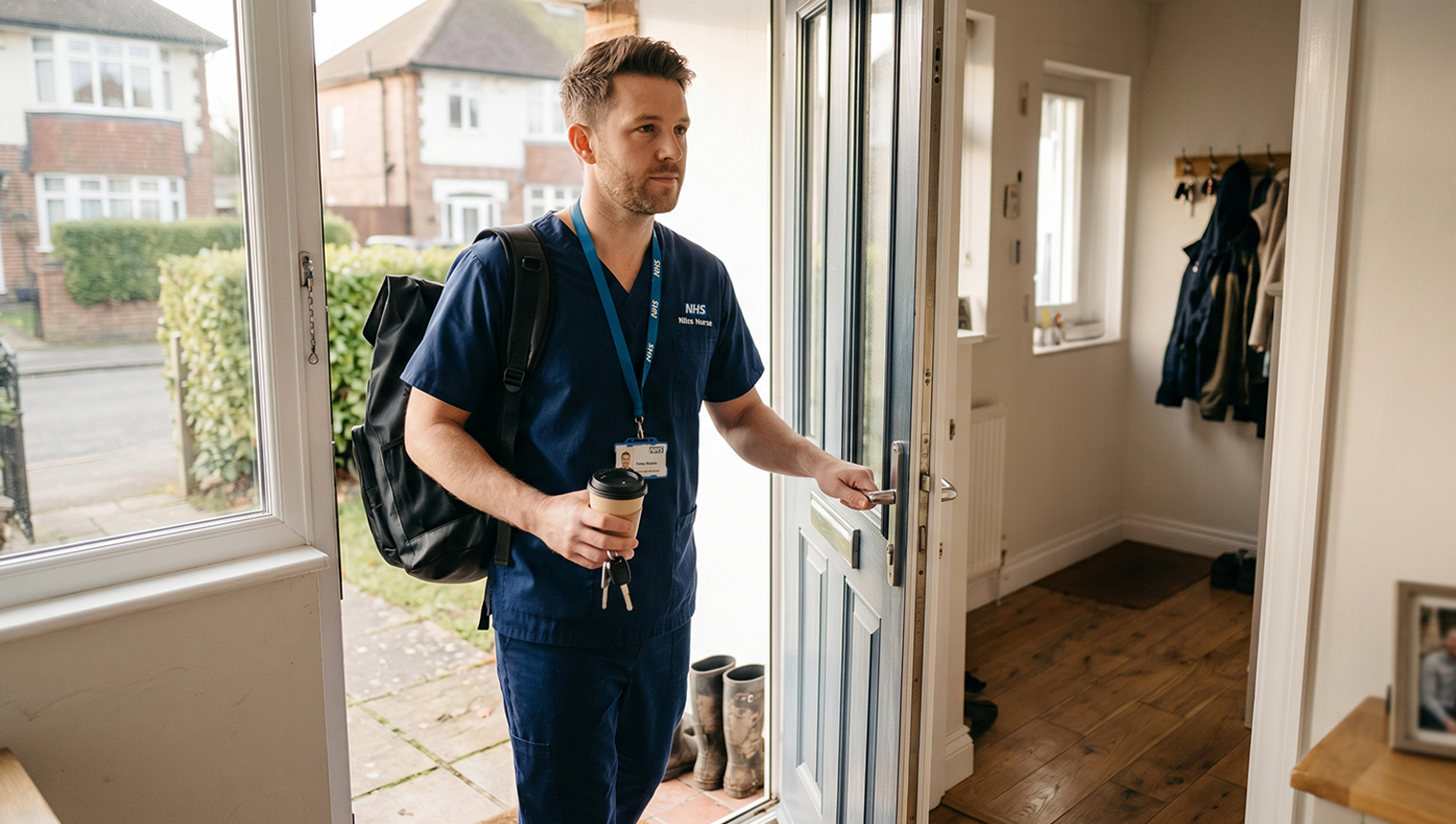 Qualified nurse smiling in hospital corridor
